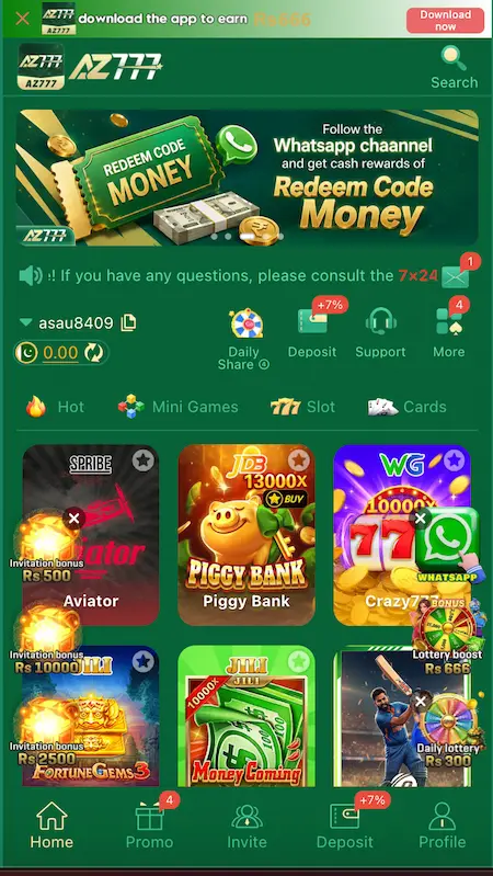 AZ777 Game interface