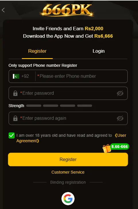 666pk game Register And login Image