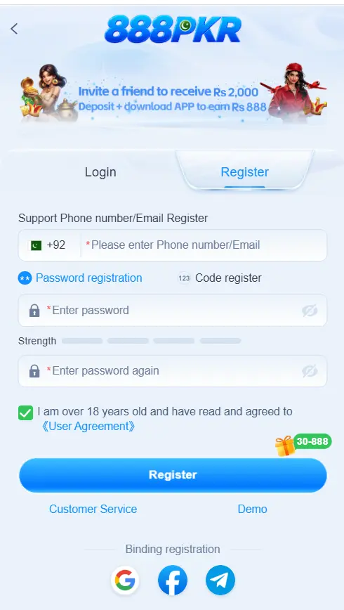 888PKR Game Register and Login Image