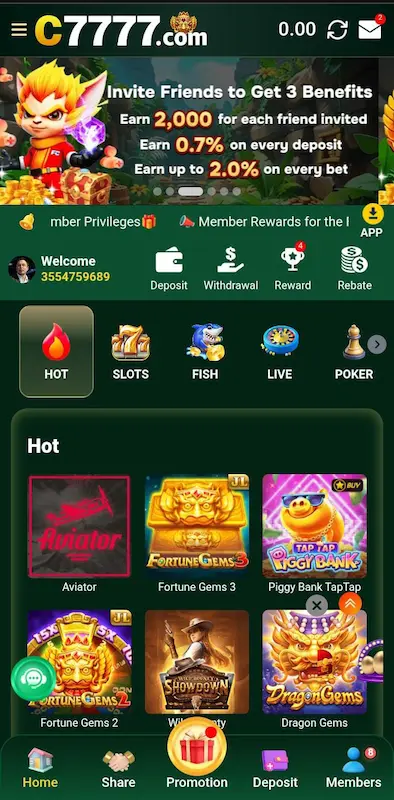 C7777 Game interface or homepage